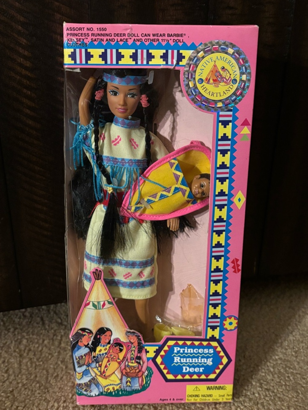 Hard to find Princess Running Deer & Baby Vintage Native American Doll 11 1/2”.